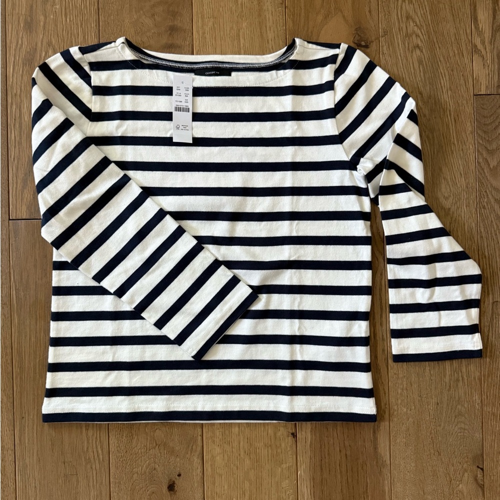 J. Crew Women’s Classic Mariner Boatneck Tee - Navy and Ivory Stripes